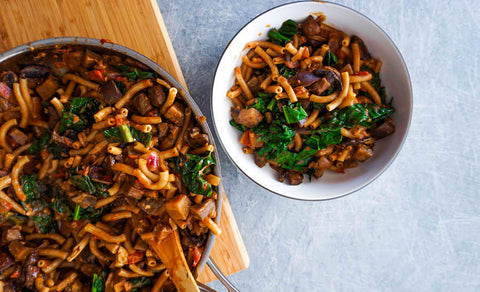One Pot Creamy Eggplant Pasta (Gluten Free, Vegan)