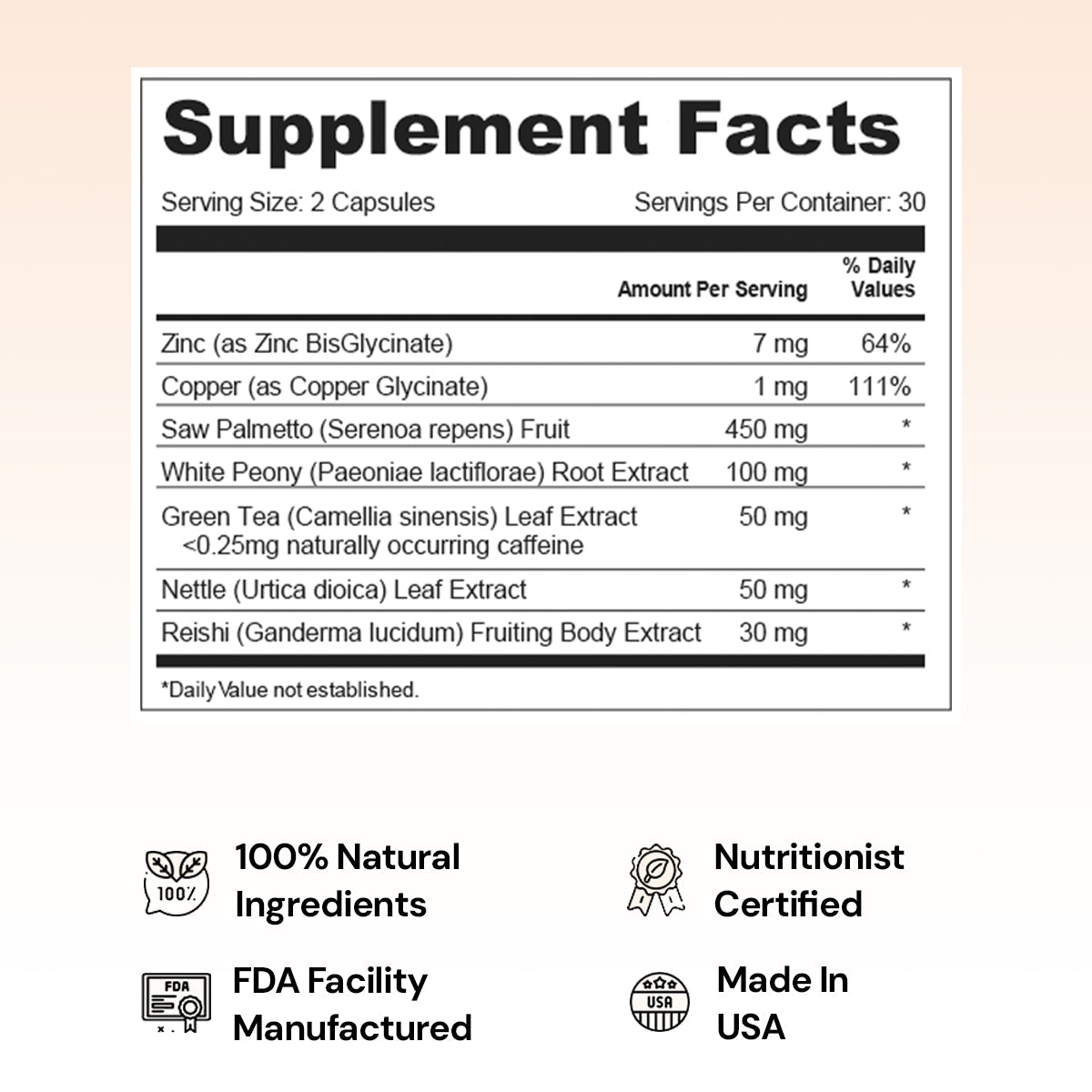 AndroEase Plus supplement facts label — dosage and ingredient breakdown for PCOS hormonal support