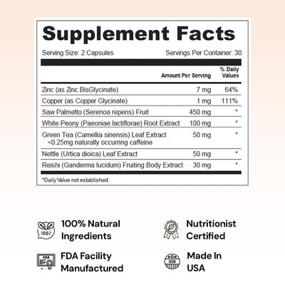 AndroEase Plus supplement facts label — dosage and ingredient breakdown for PCOS hormonal support