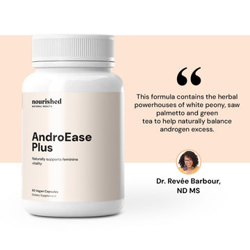 AndroEase Plus PCOS supplement in hand — natural support for hirsutism and hormone imbalance