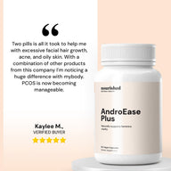 Testimonial for AndroEase Plus — effective support for hormonal acne, excess hair growth, and mood balance