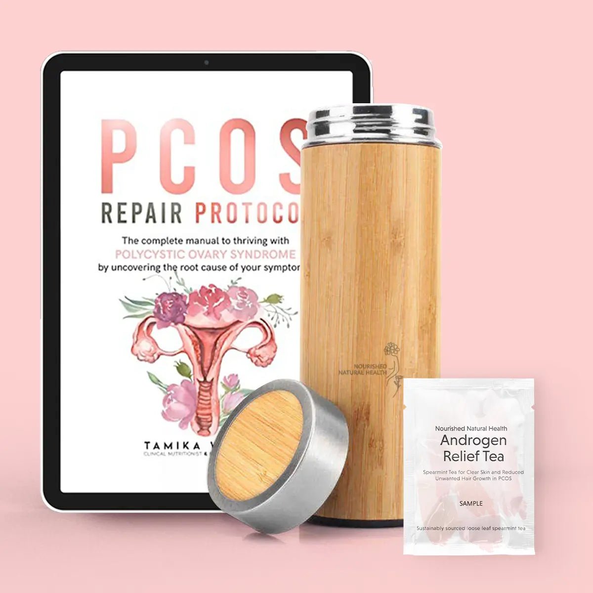 Tea Flask + Androgen Tea Sample + PCOS Repair Protocol Ebook - Nourished Natural Health