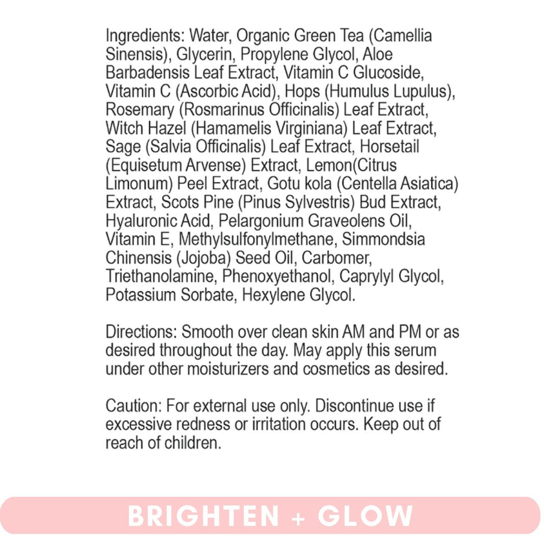 Brighten + Glow Skin Serum - Green Tea + Vitamin C - Launch Offer Save 35% - Nourished Natural Health